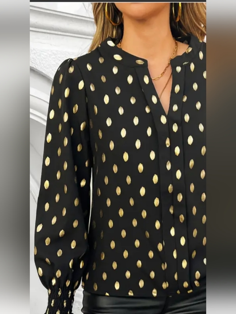 NWT SHEIN Curve Black Ladies Blouse with Gold Oval Shape Dots Size 1XL